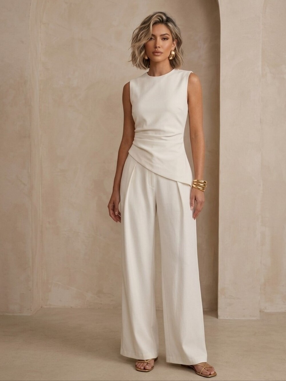 Sleeveless Asymmetric Top & Pleated Pants Set